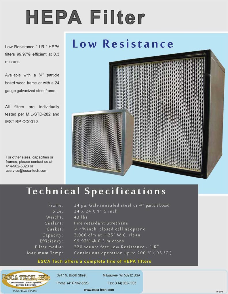 Low resistance HEPA filter